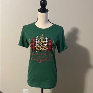 Bella Canvas Green Short Sleeve Tee with Festive Print